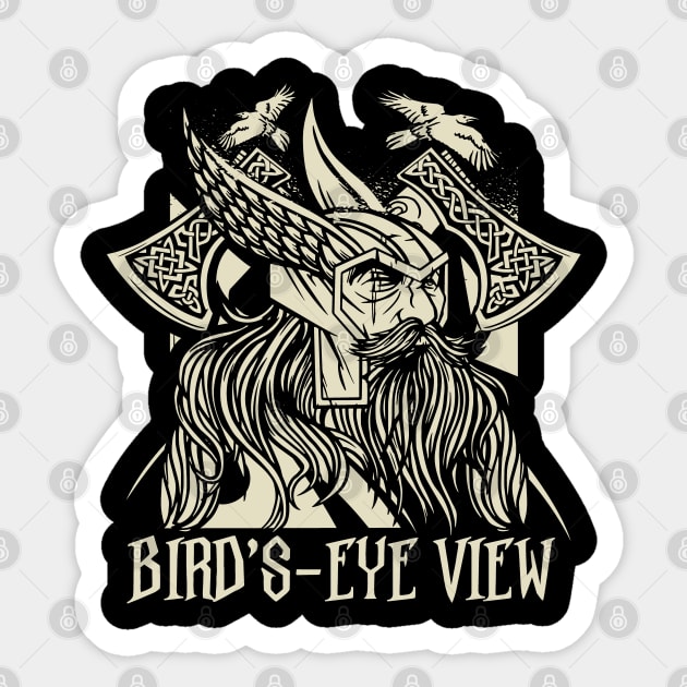 Odin, Huginn & Muninn - Viking Bird's-Eye View Sticker by Graphic Duster